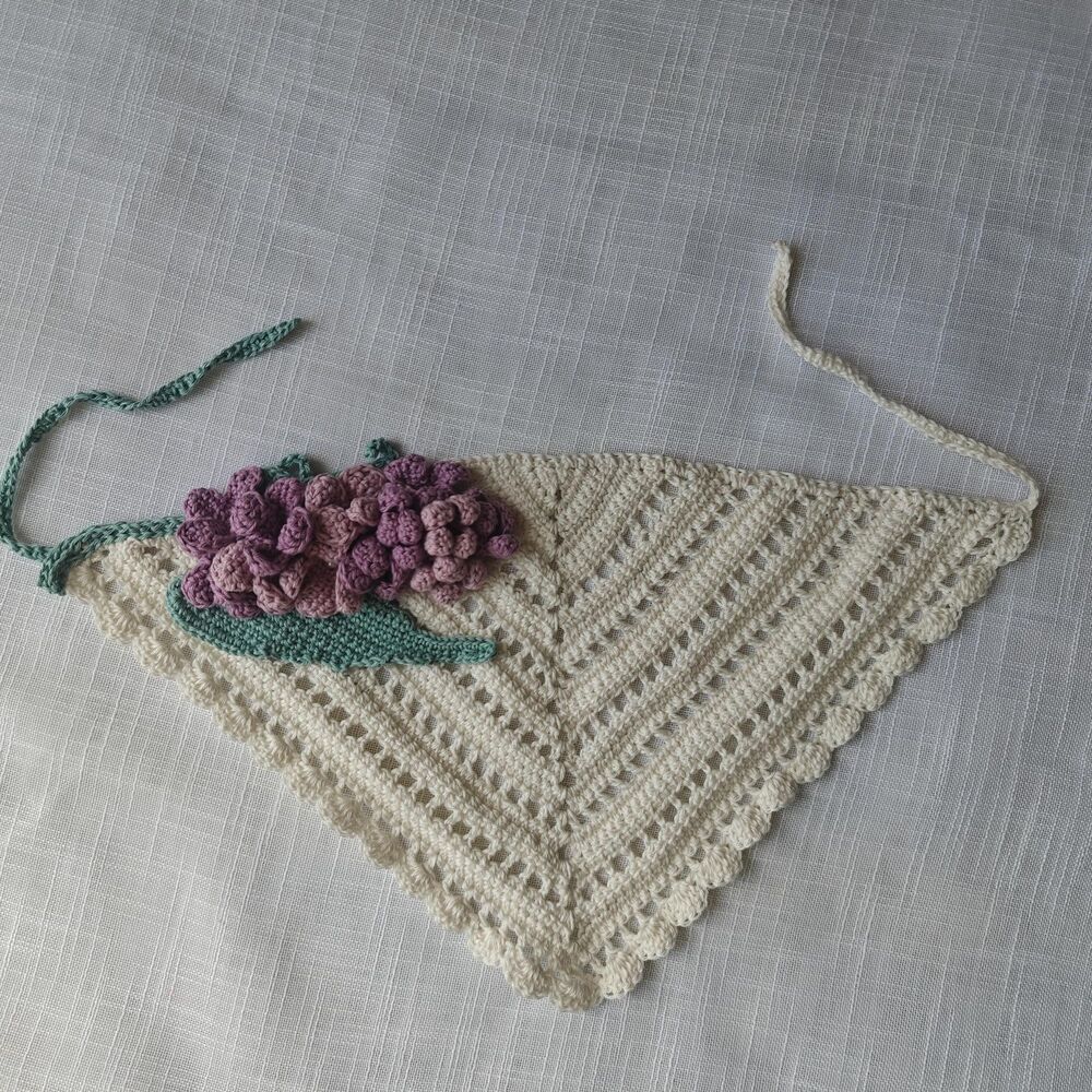 Crochet Bandana Handmade Summer Floral Lilac Flowers 100% Organic Cotton - Picture 2 of 8